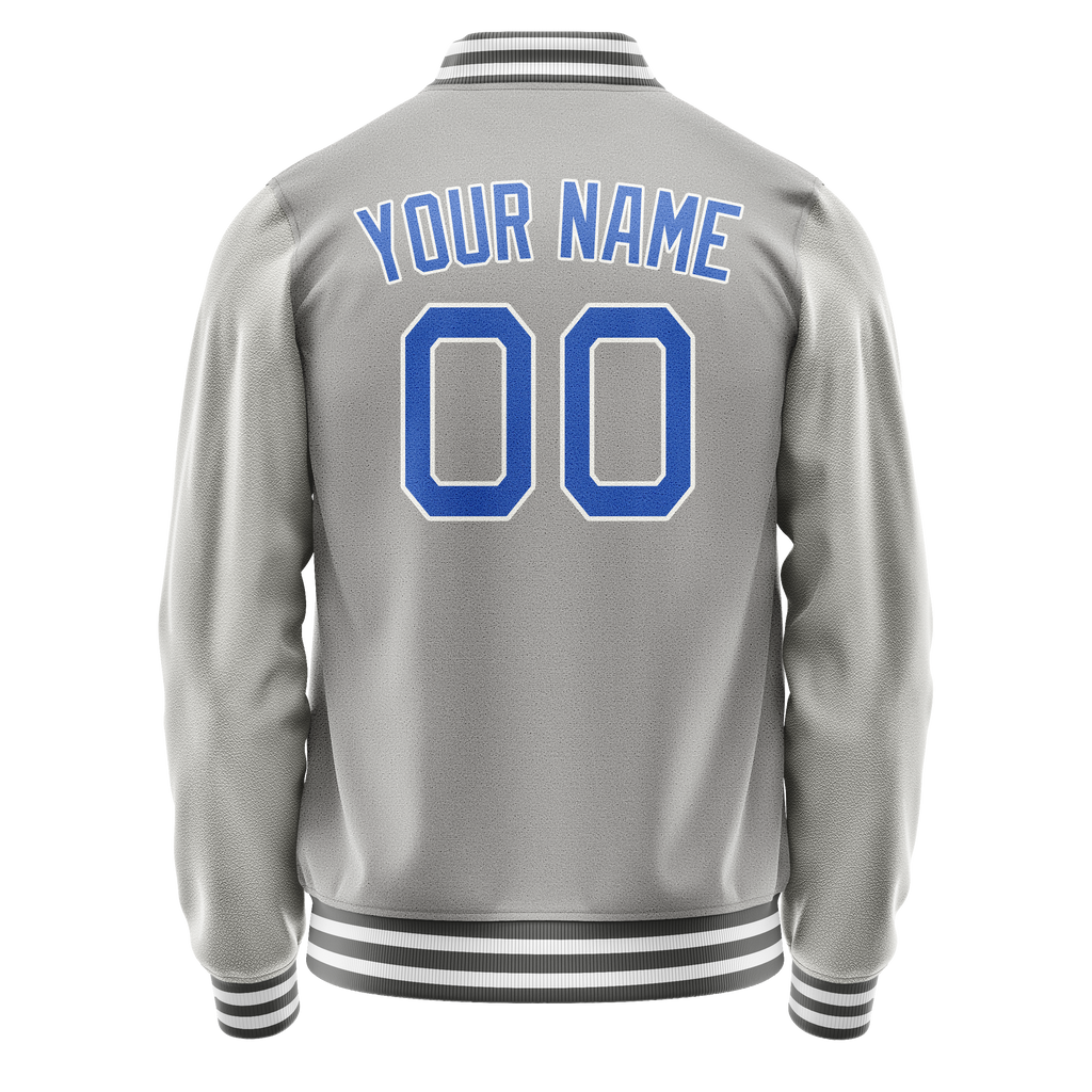 Personalized Gray & Light-Blue Solid Color Varsity Letterman Jacket