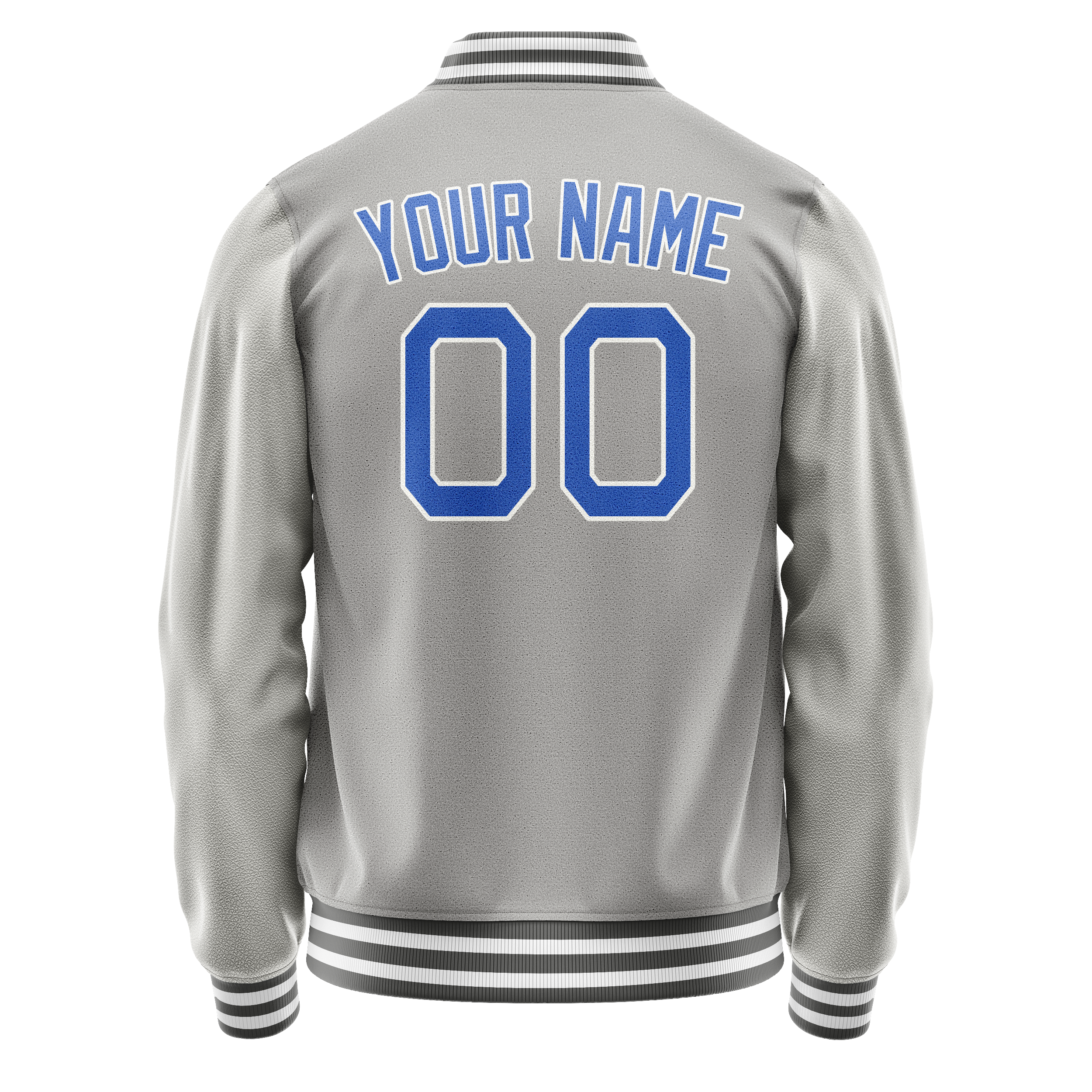 Personalized Gray & Light-Blue Solid Color Varsity Letterman Jacket