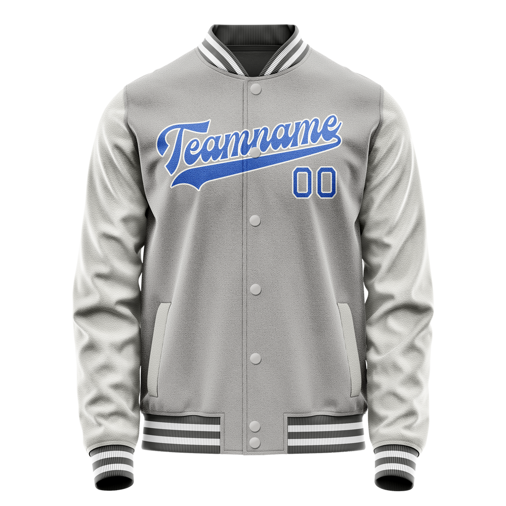 Personalized Gray & Light-Blue Solid Color Varsity Letterman Jacket