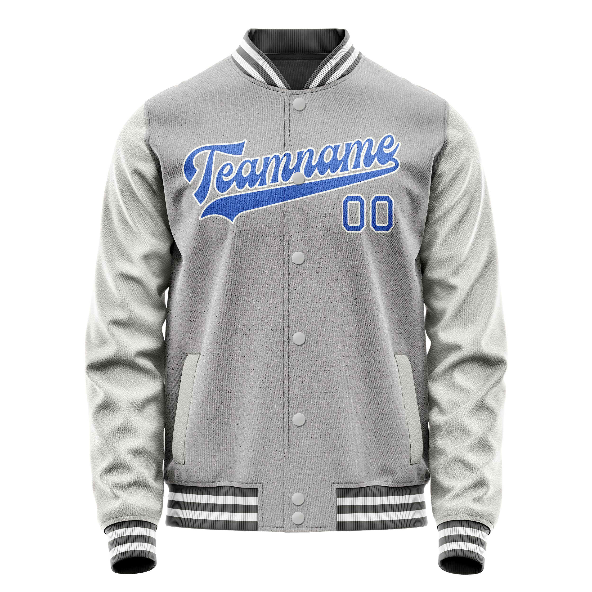 Personalized Gray & Light-Blue Solid Color Varsity Letterman Jacket