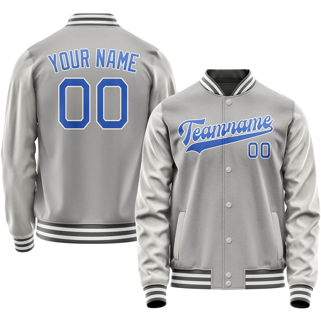 Personalized Gray & Light-Blue Solid Color Varsity Letterman Jacket