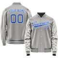 Personalized Gray & Light-Blue Solid Color Varsity Letterman Jacket