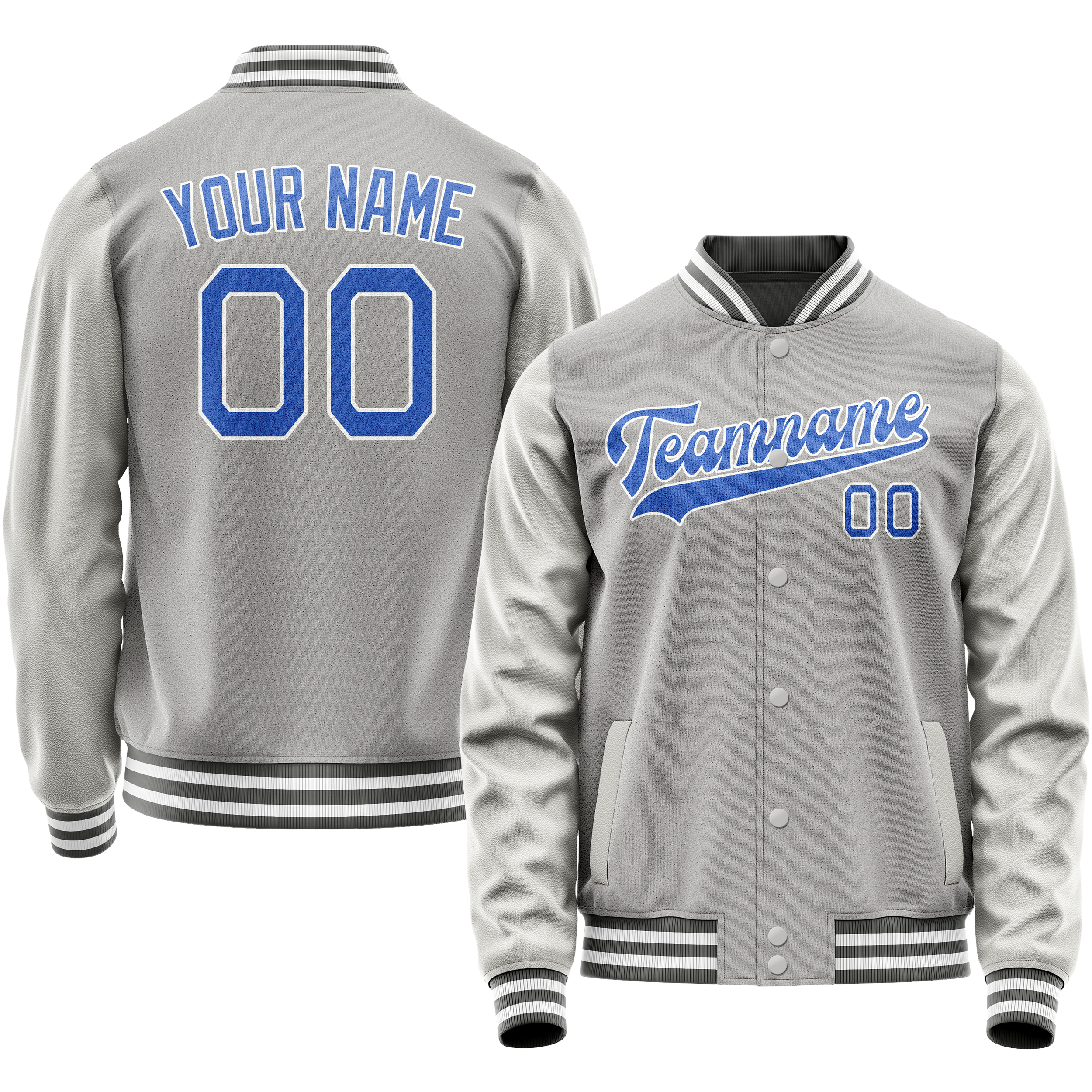 Personalized Gray & Light-Blue Solid Color Varsity Letterman Jacket