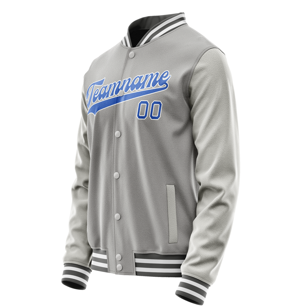 Personalized Gray & Light-Blue Solid Color Varsity Letterman Jacket