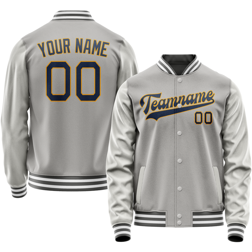 Personalized Gray & Purple Solid Color Varsity Letterman Jacket