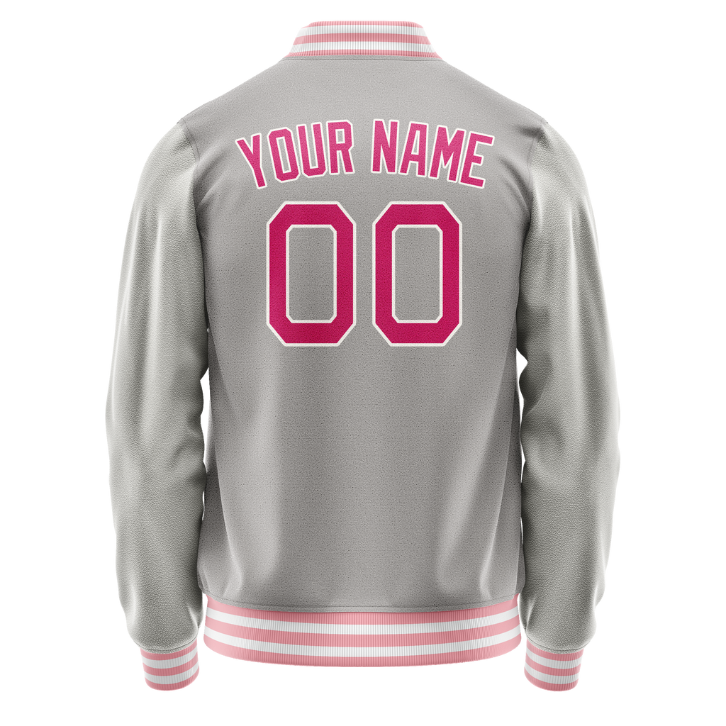 Personalized Gray & Pink Solid Color Varsity Letterman Jacket