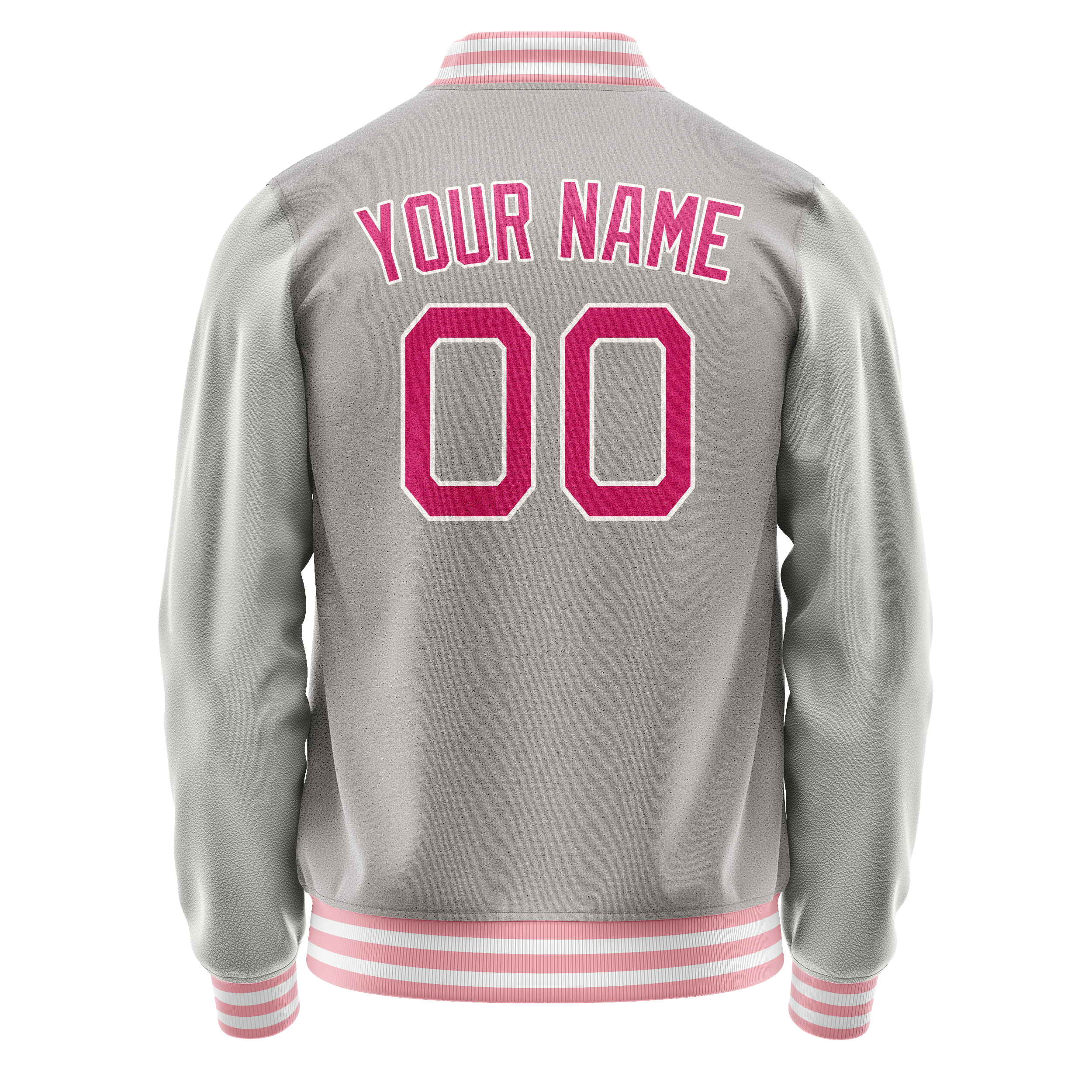 Personalized Gray & Pink Solid Color Varsity Letterman Jacket
