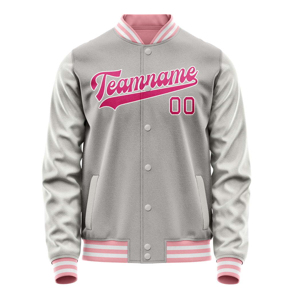 Personalized Gray & Pink Solid Color Varsity Letterman Jacket