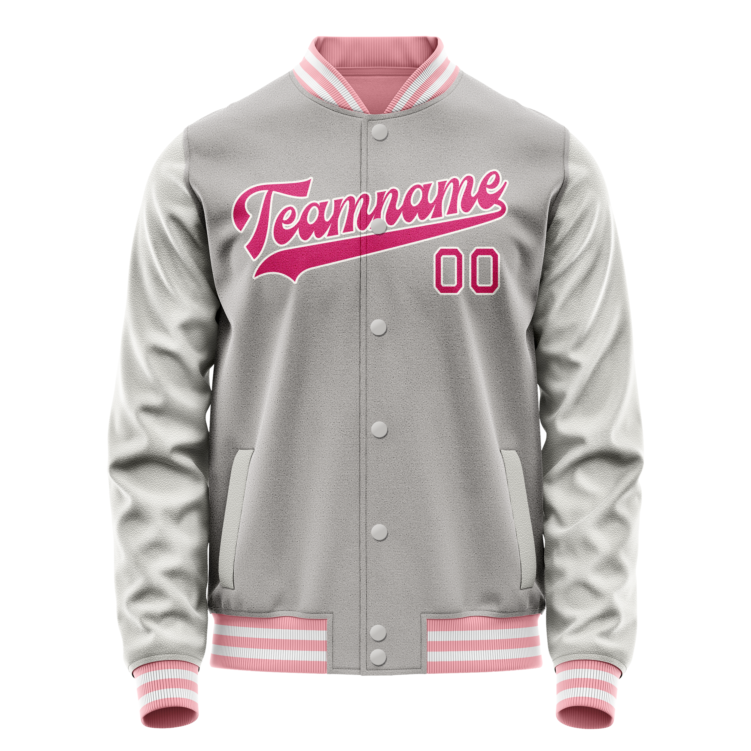 Personalized Gray & Pink Solid Color Varsity Letterman Jacket