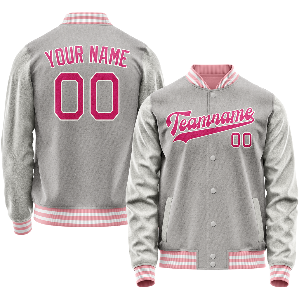 Personalized Gray & Pink Solid Color Varsity Letterman Jacket