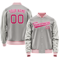 Personalized Gray & Pink Solid Color Varsity Letterman Jacket