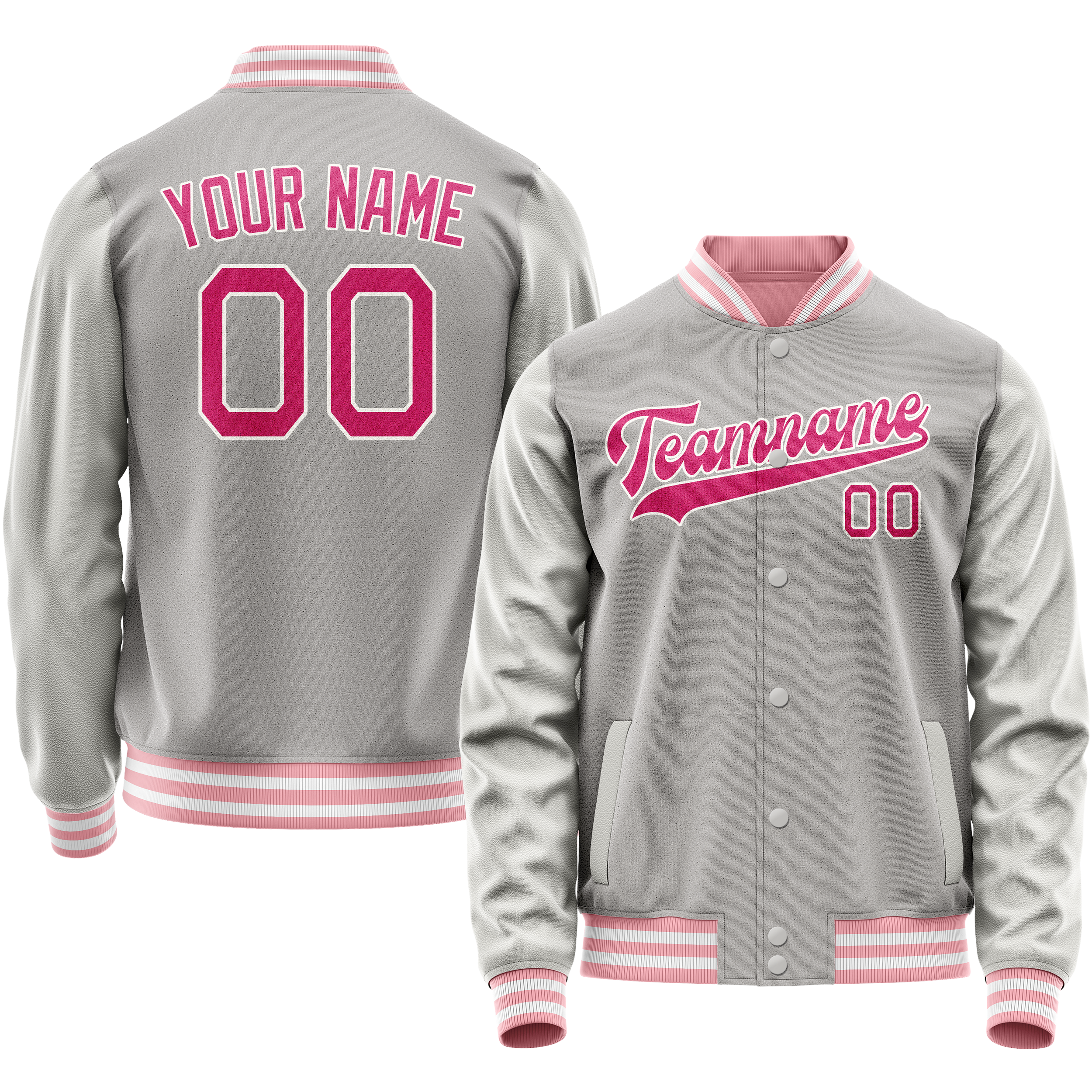 Personalized Gray & Pink Solid Color Varsity Letterman Jacket