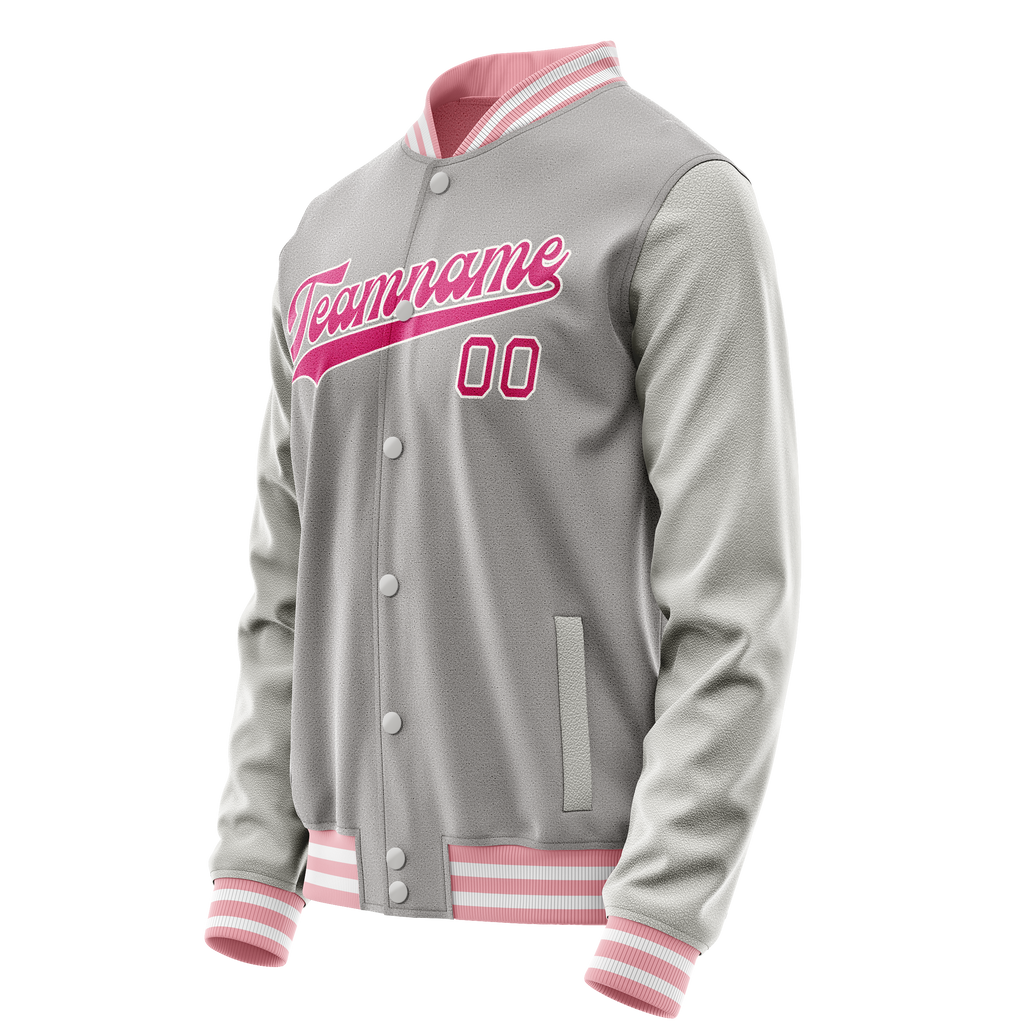 Personalized Gray & Pink Solid Color Varsity Letterman Jacket