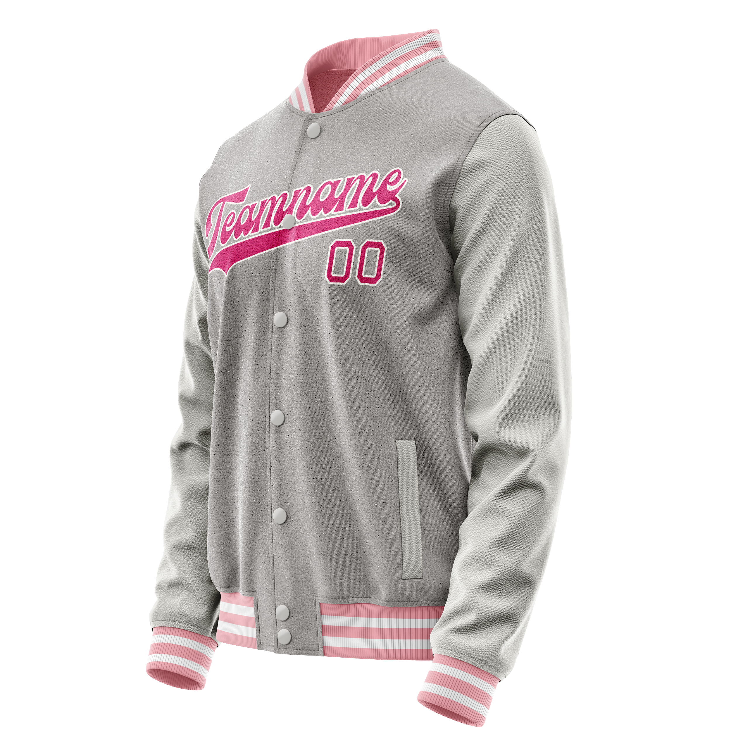Personalized Gray & Pink Solid Color Varsity Letterman Jacket