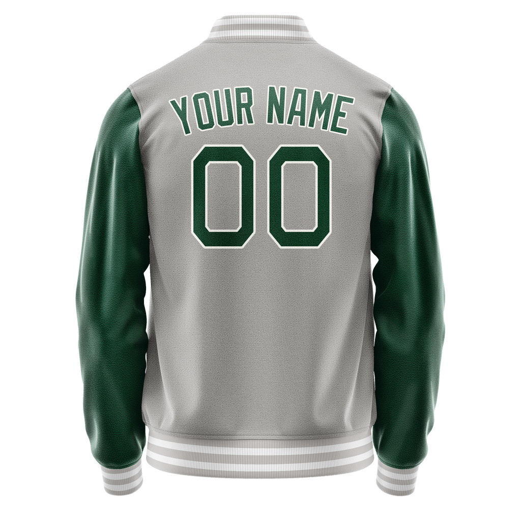 Personalized Gray & Green Solid Color Varsity Letterman Jacket