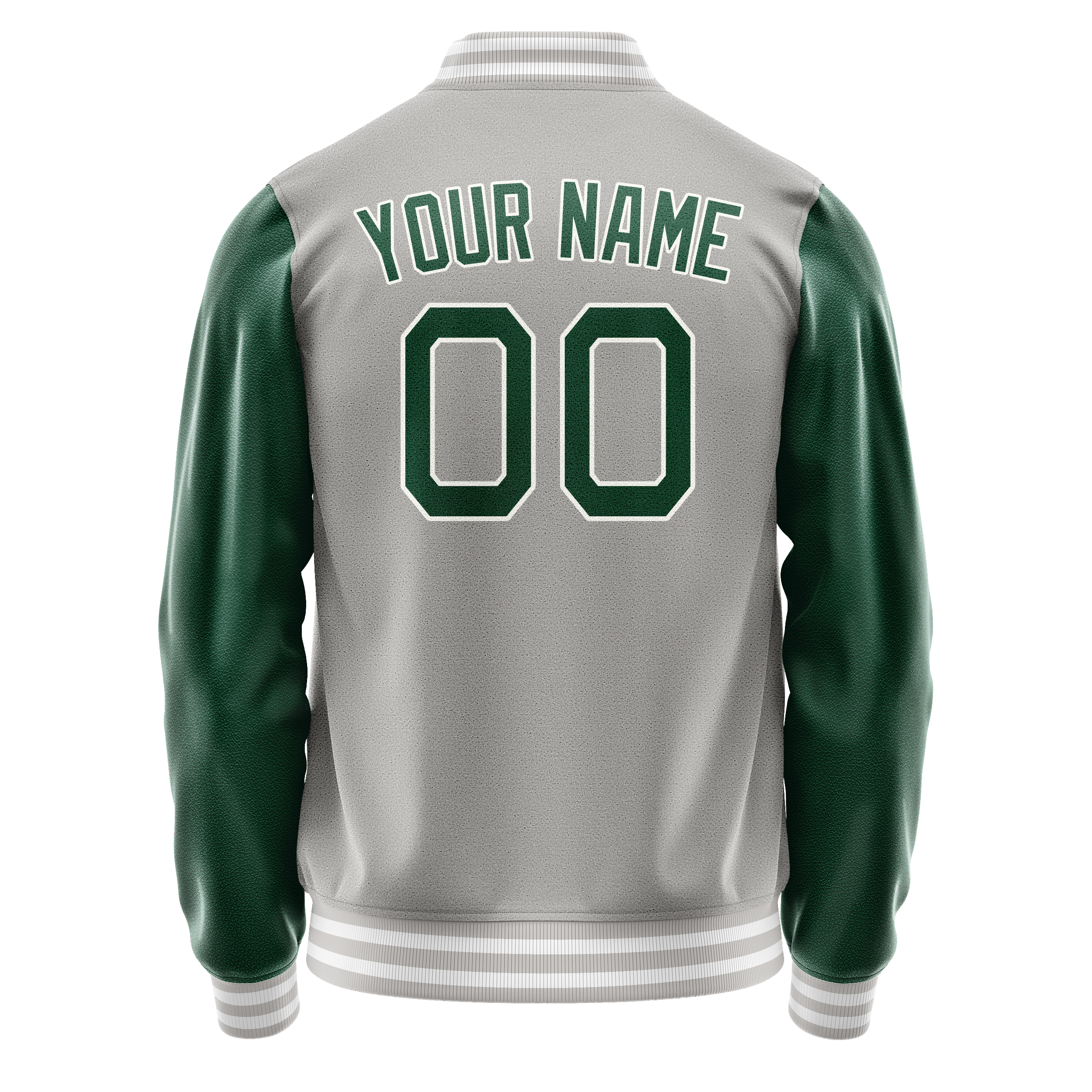 Personalized Gray & Green Solid Color Varsity Letterman Jacket