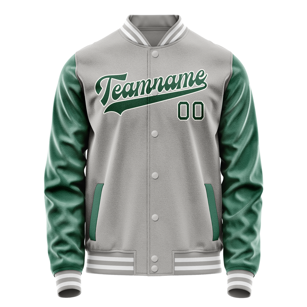 Personalized Gray & Green Solid Color Varsity Letterman Jacket