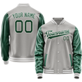Personalized Gray & Green Solid Color Varsity Letterman Jacket