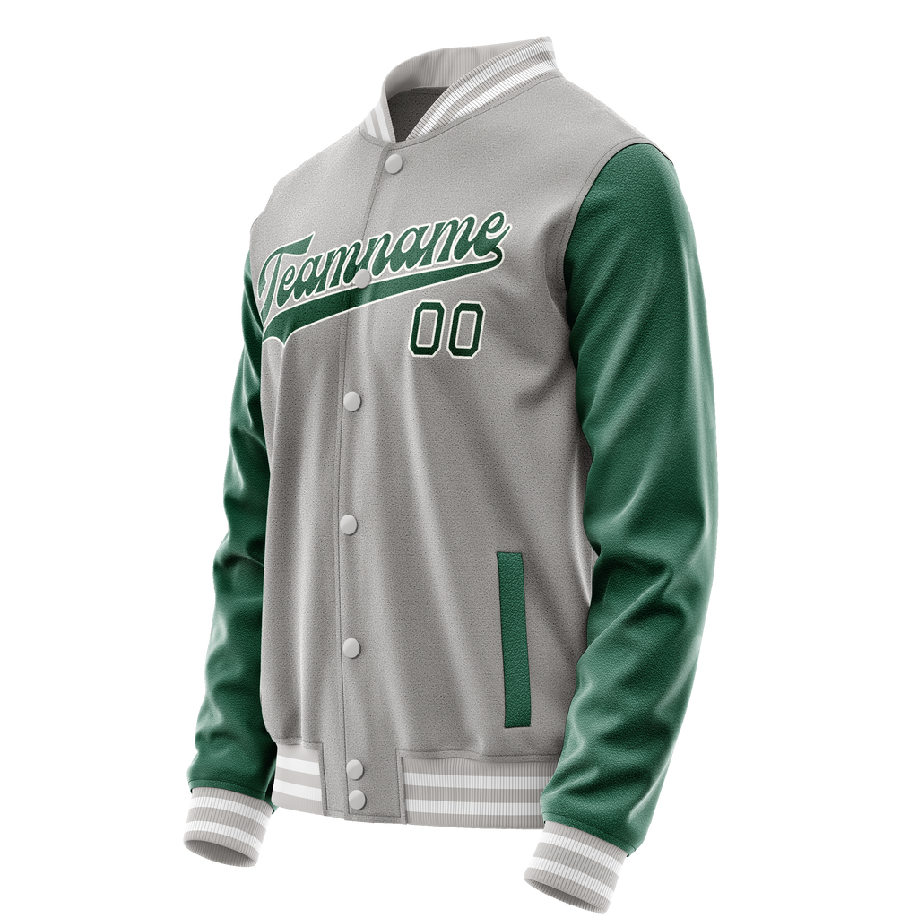 Personalized Gray & Green Solid Color Varsity Letterman Jacket