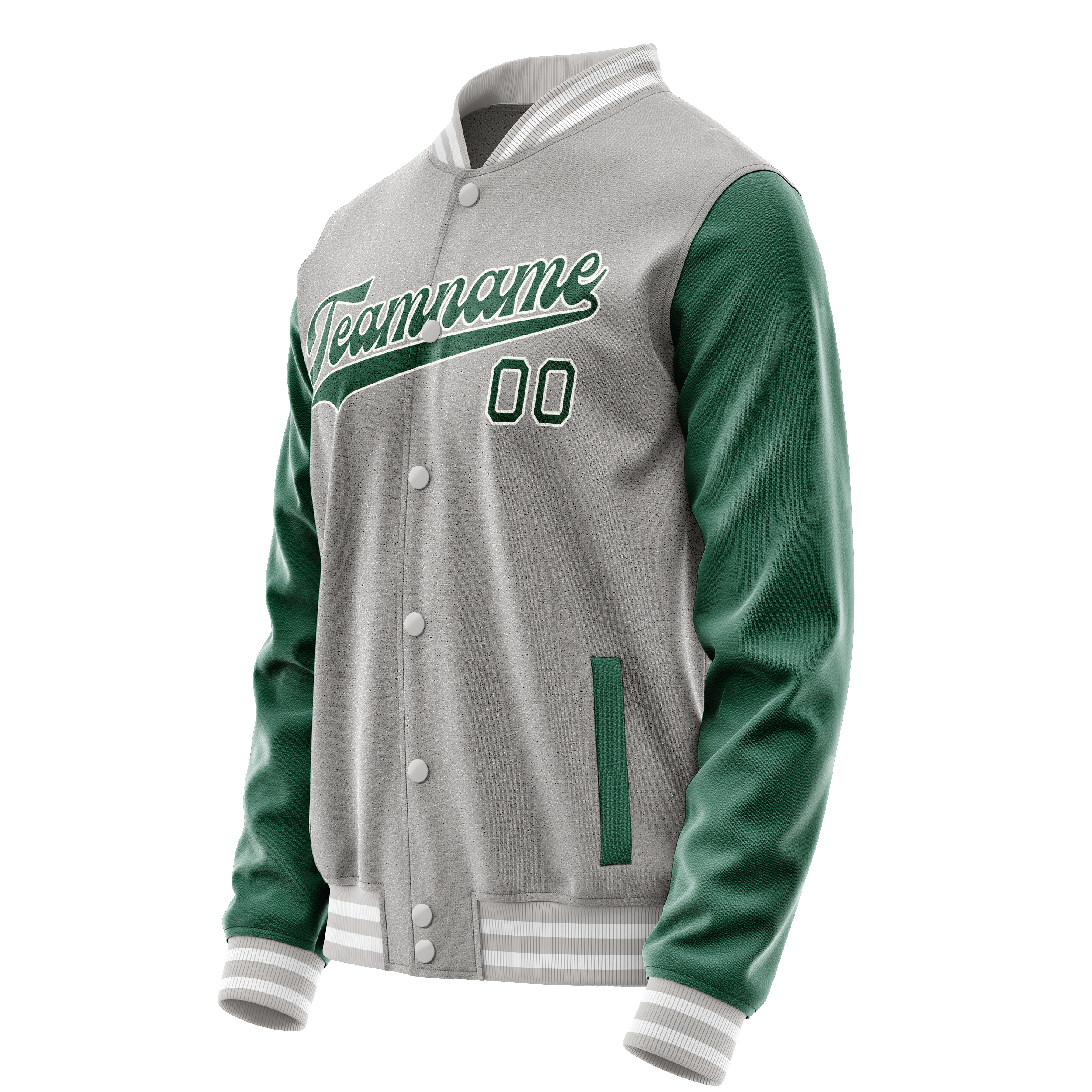 Personalized Gray & Green Solid Color Varsity Letterman Jacket