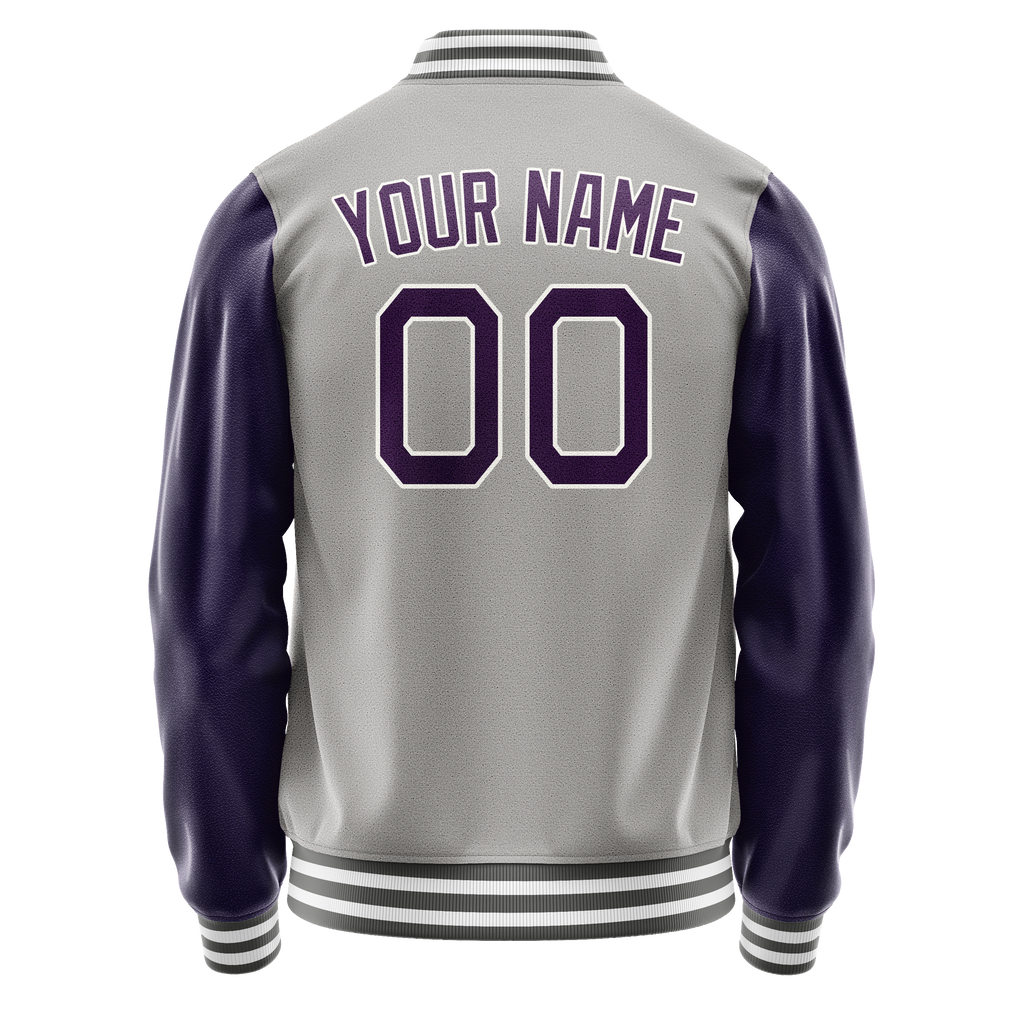 Personalized Gray & Purple Solid Color Varsity Letterman Jacket