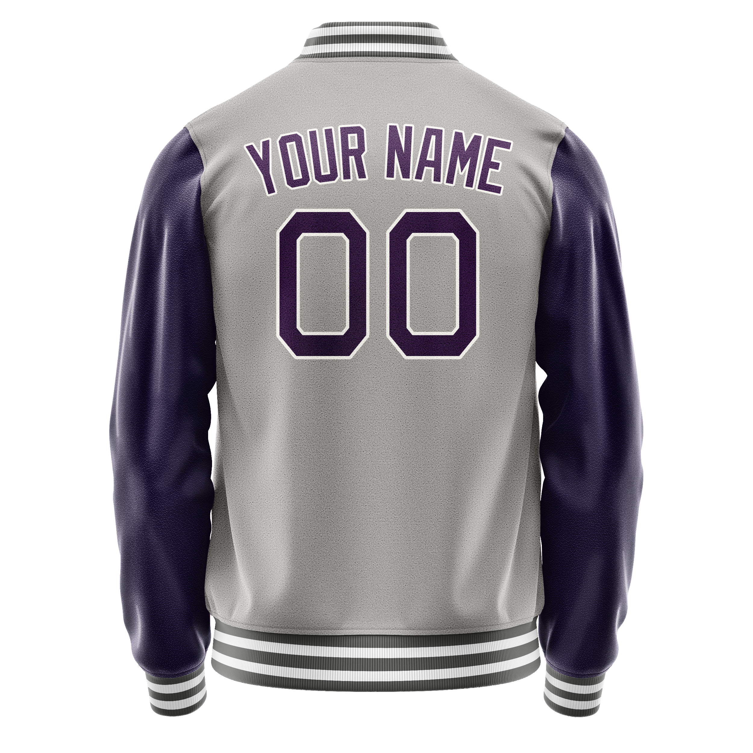 Personalized Gray & Purple Solid Color Varsity Letterman Jacket