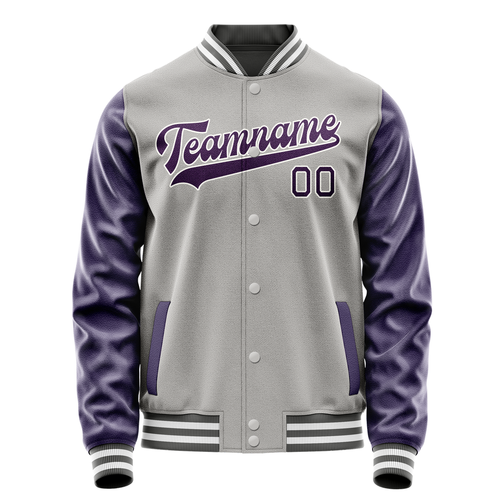 Personalized Gray & Purple Solid Color Varsity Letterman Jacket