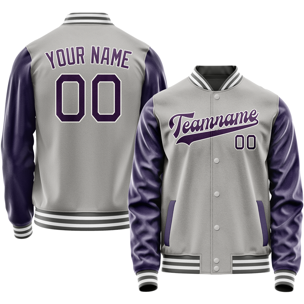 Personalized Gray & Purple Solid Color Varsity Letterman Jacket