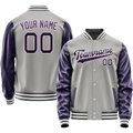 Personalized Gray & Purple Solid Color Varsity Letterman Jacket