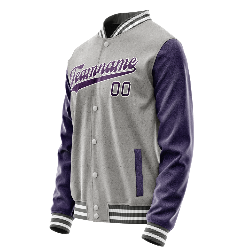 Personalized Gray & Purple Solid Color Varsity Letterman Jacket