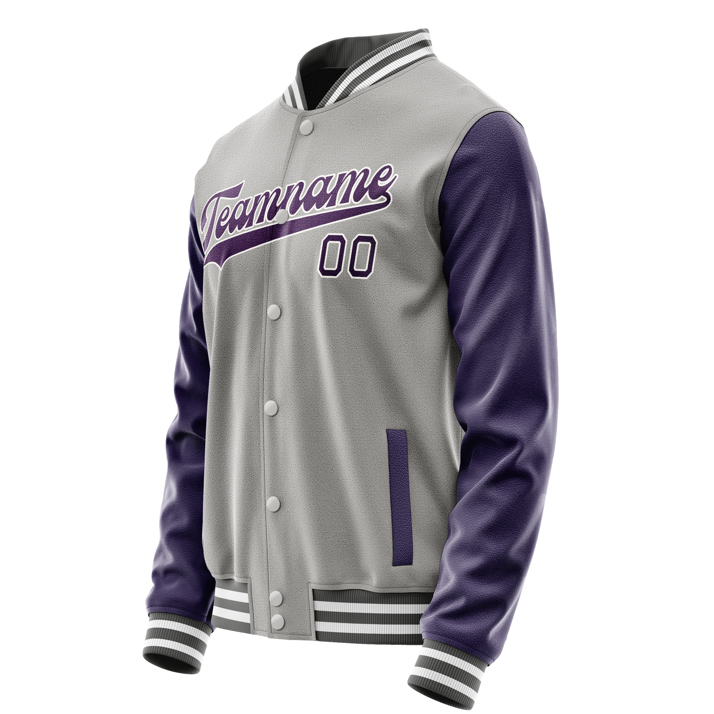Personalized Gray & Purple Solid Color Varsity Letterman Jacket
