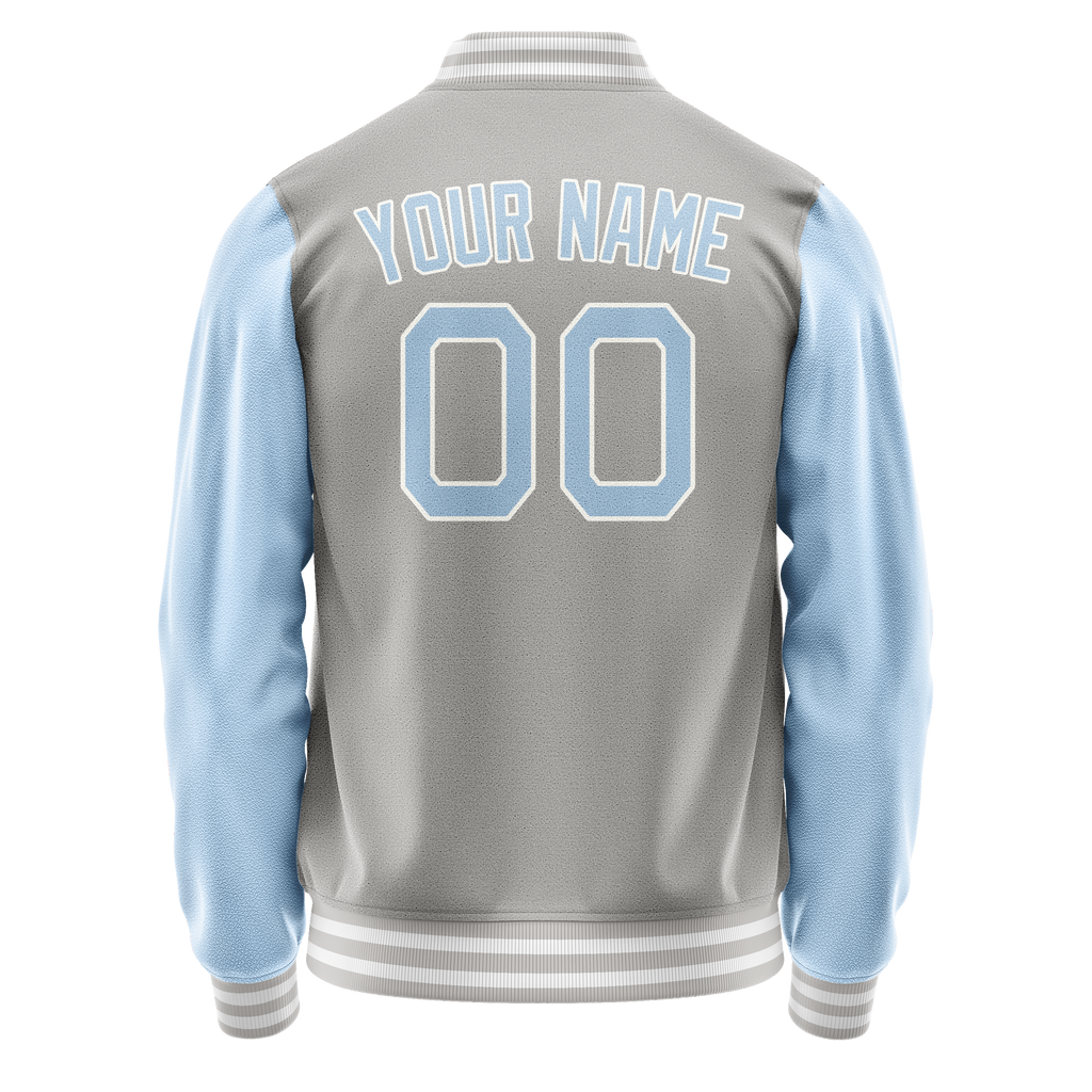 Personalized Gray & Light-Blue Solid Color Varsity Letterman Jacket