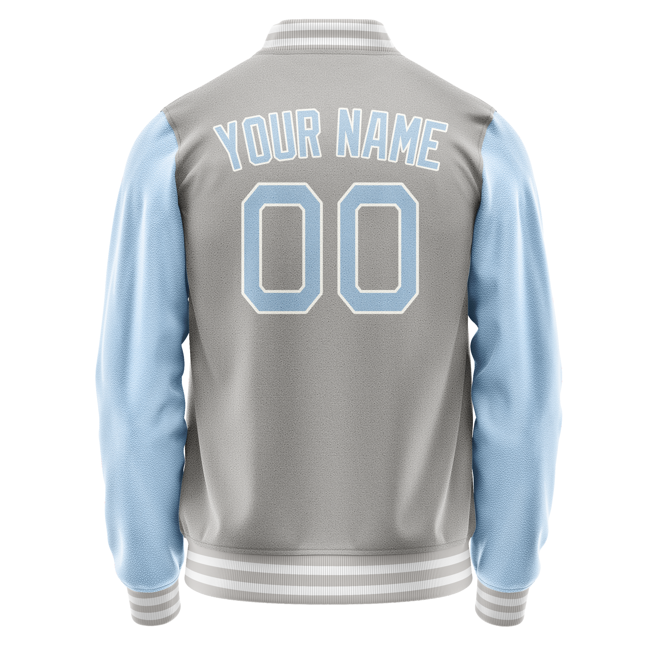 Personalized Gray & Light-Blue Solid Color Varsity Letterman Jacket