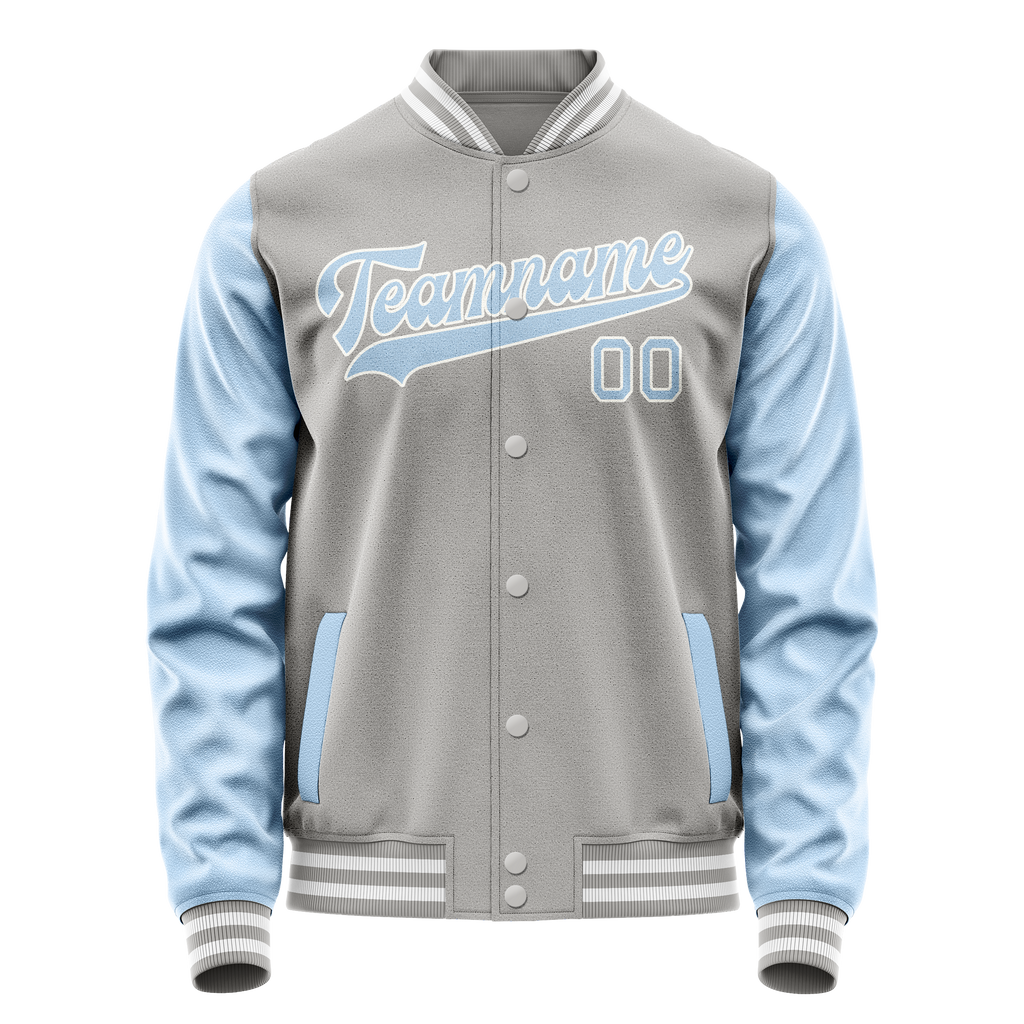Personalized Gray & Light-Blue Solid Color Varsity Letterman Jacket