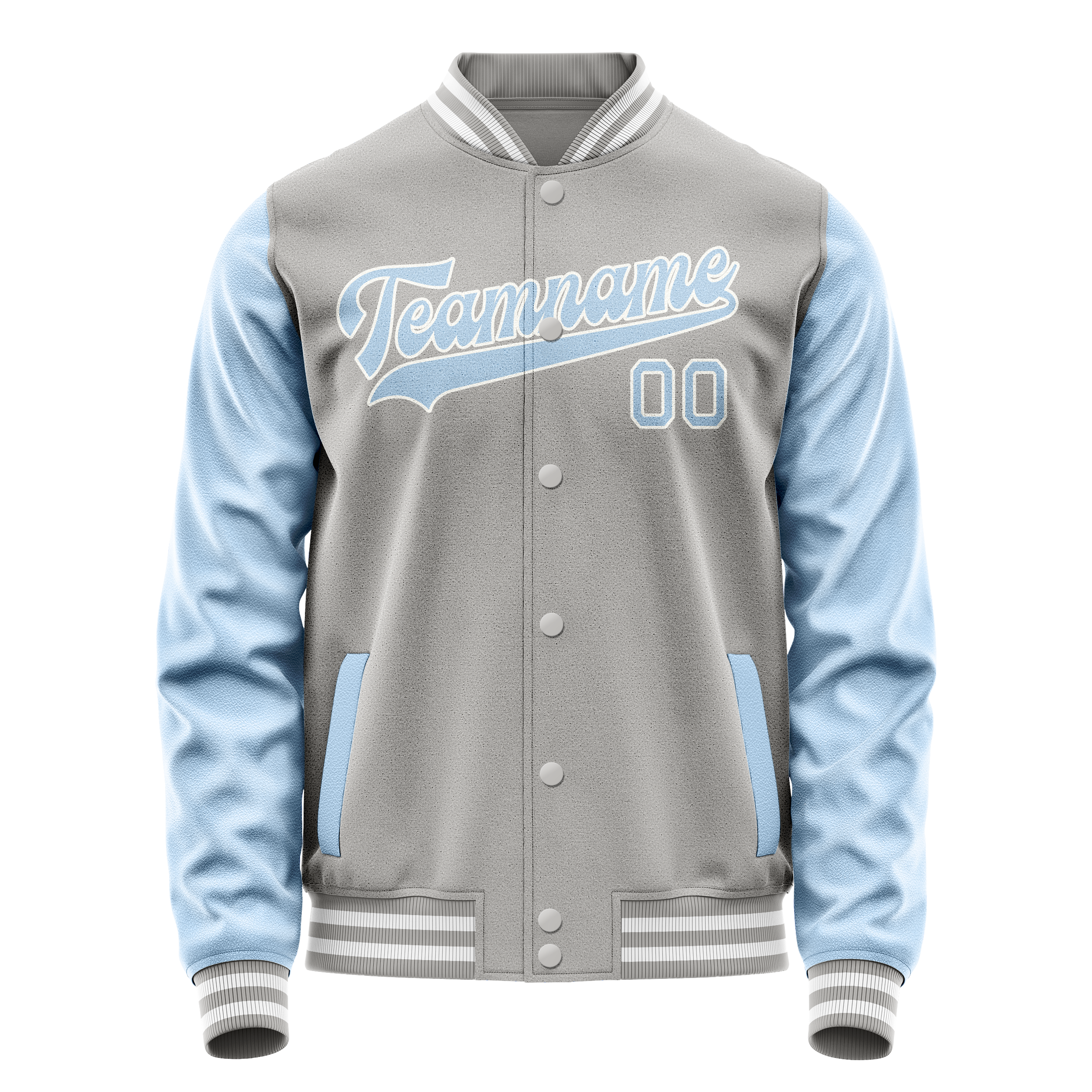 Personalized Gray & Light-Blue Solid Color Varsity Letterman Jacket