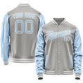 Personalized Gray & Light-Blue Solid Color Varsity Letterman Jacket