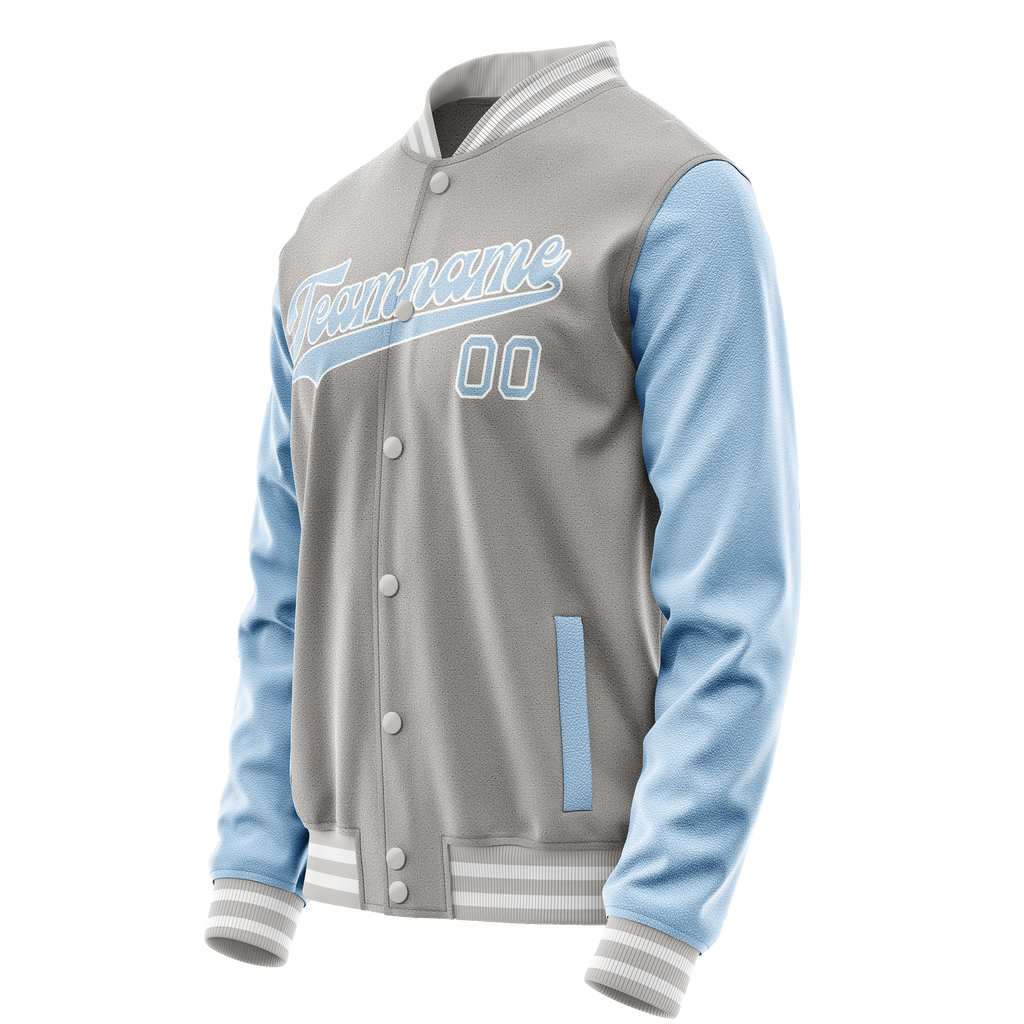 Personalized Gray & Light-Blue Solid Color Varsity Letterman Jacket