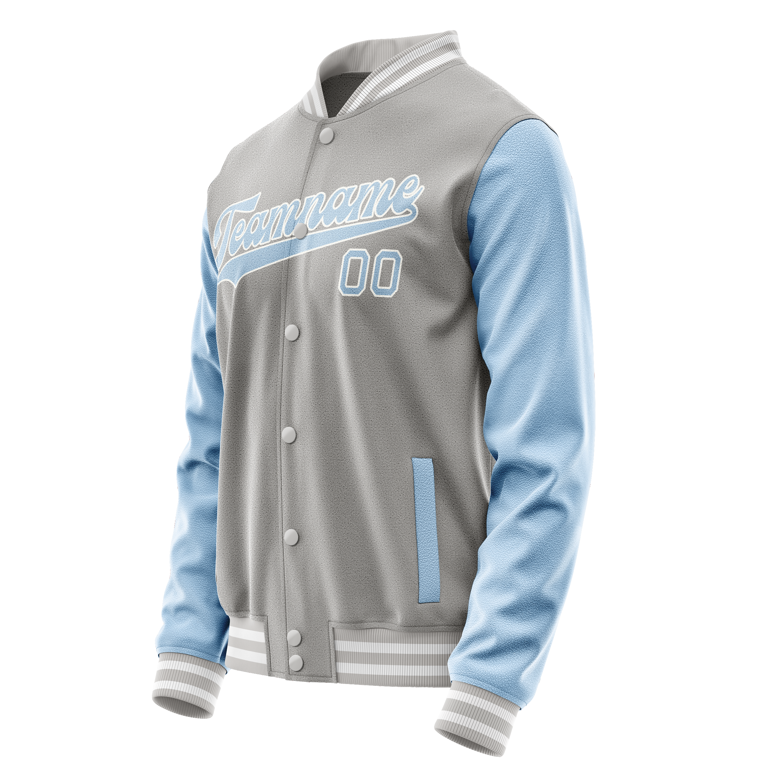 Personalized Gray & Light-Blue Solid Color Varsity Letterman Jacket