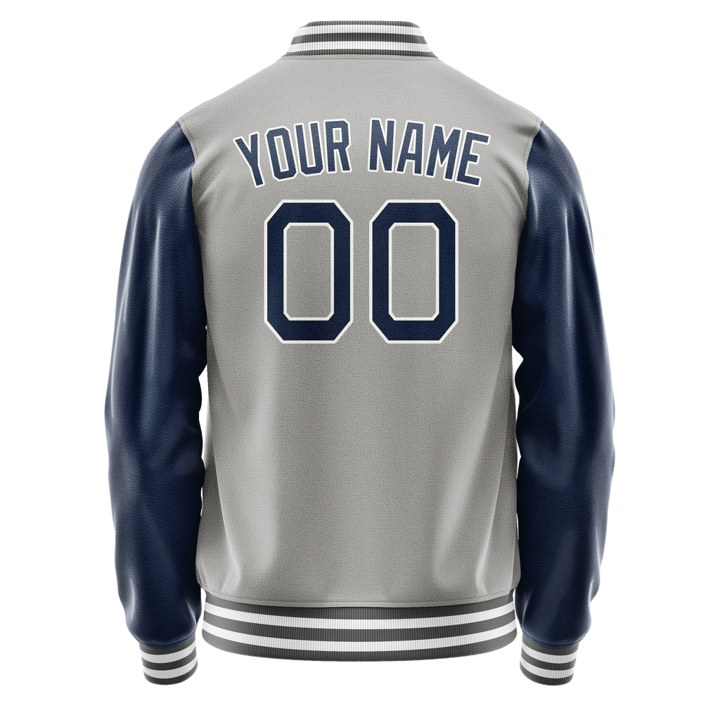 Personalized Gray & Blue Solid Color Varsity Letterman Jacket