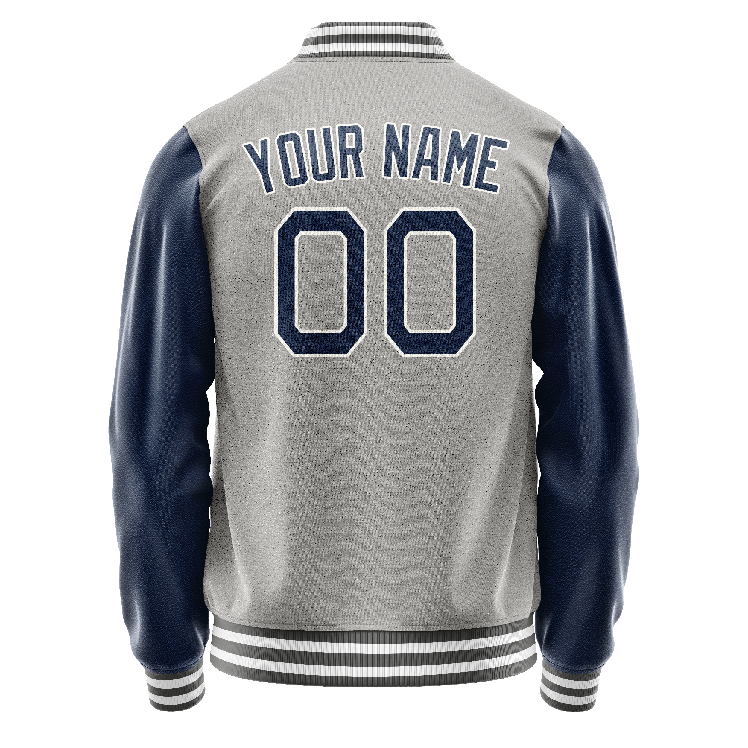 Personalized Gray & Blue Solid Color Varsity Letterman Jacket