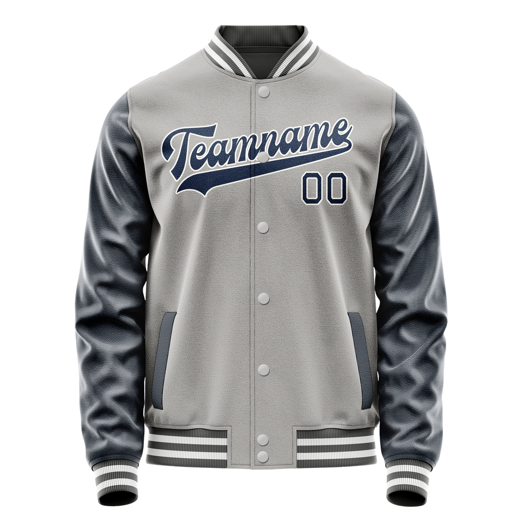 Personalized Gray & Blue Solid Color Varsity Letterman Jacket
