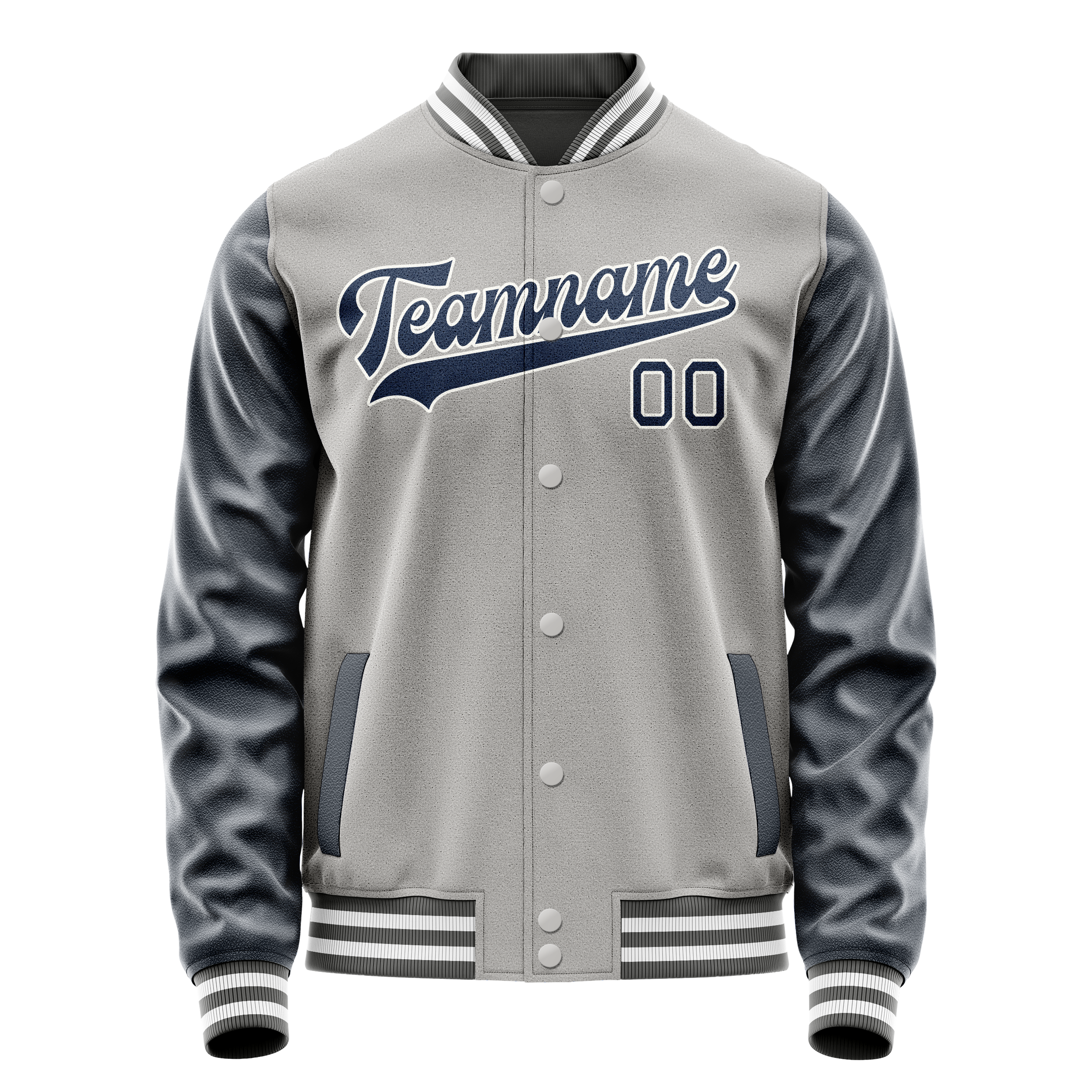 Personalized Gray & Blue Solid Color Varsity Letterman Jacket