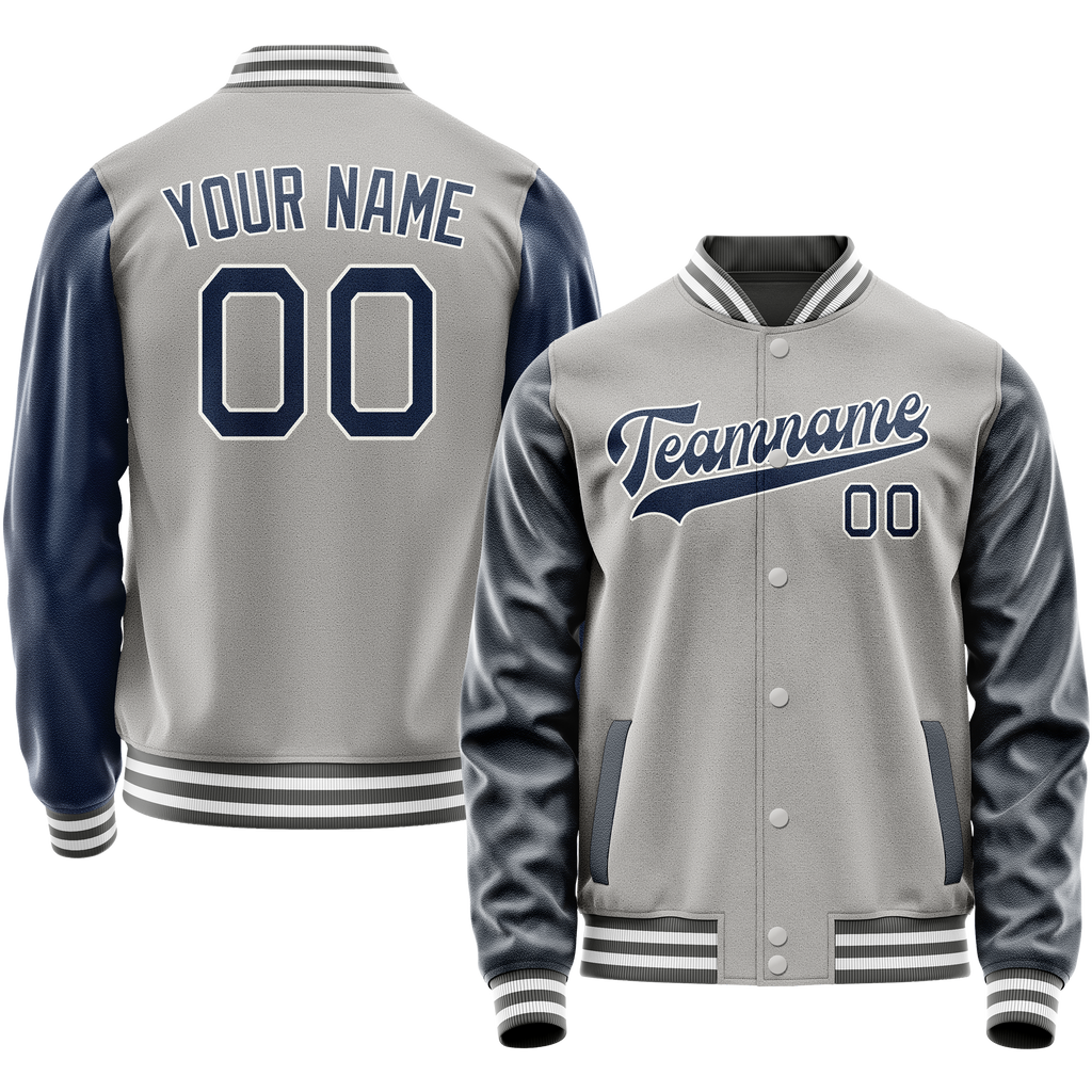 Personalized Gray & Blue Solid Color Varsity Letterman Jacket