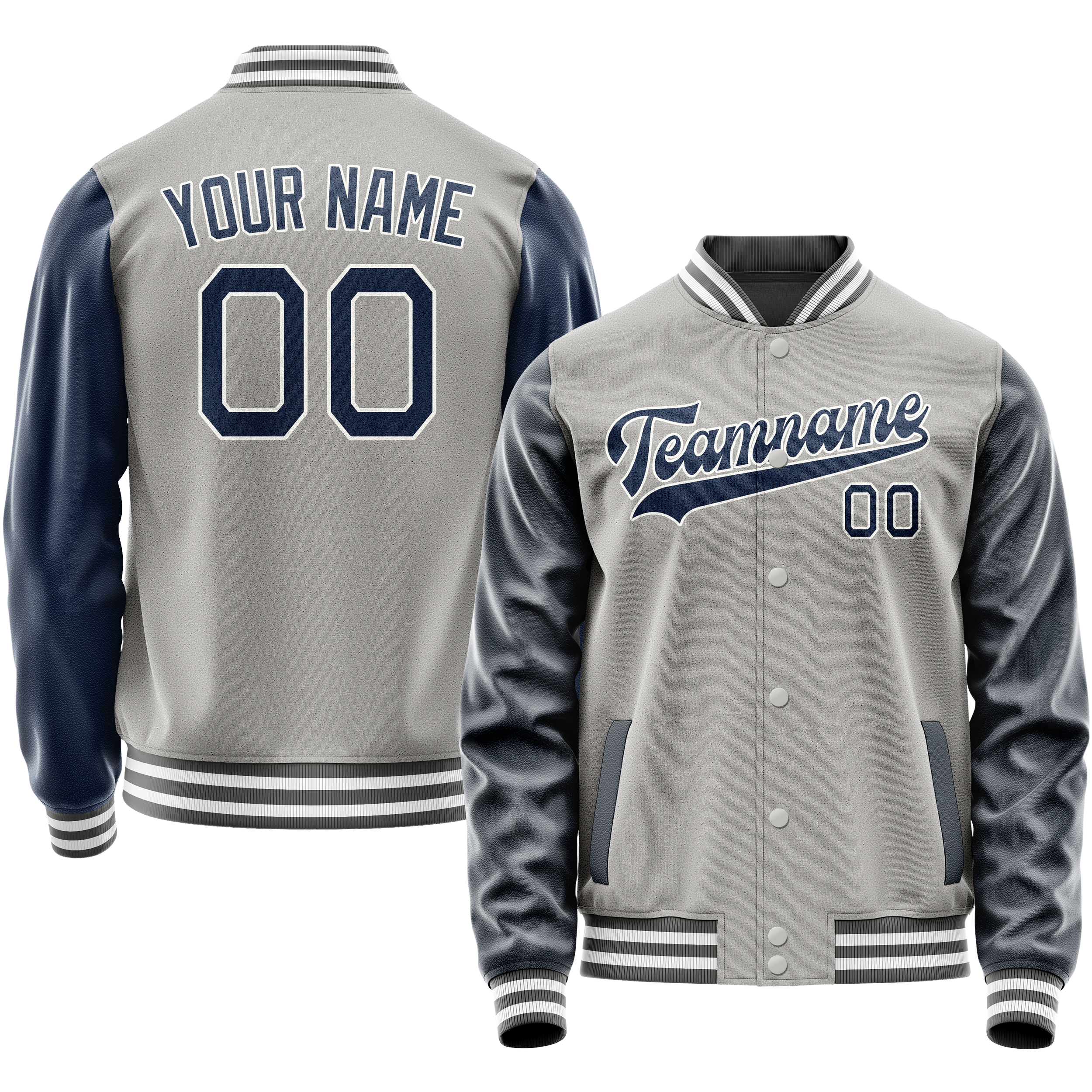 Personalized Gray & Blue Solid Color Varsity Letterman Jacket