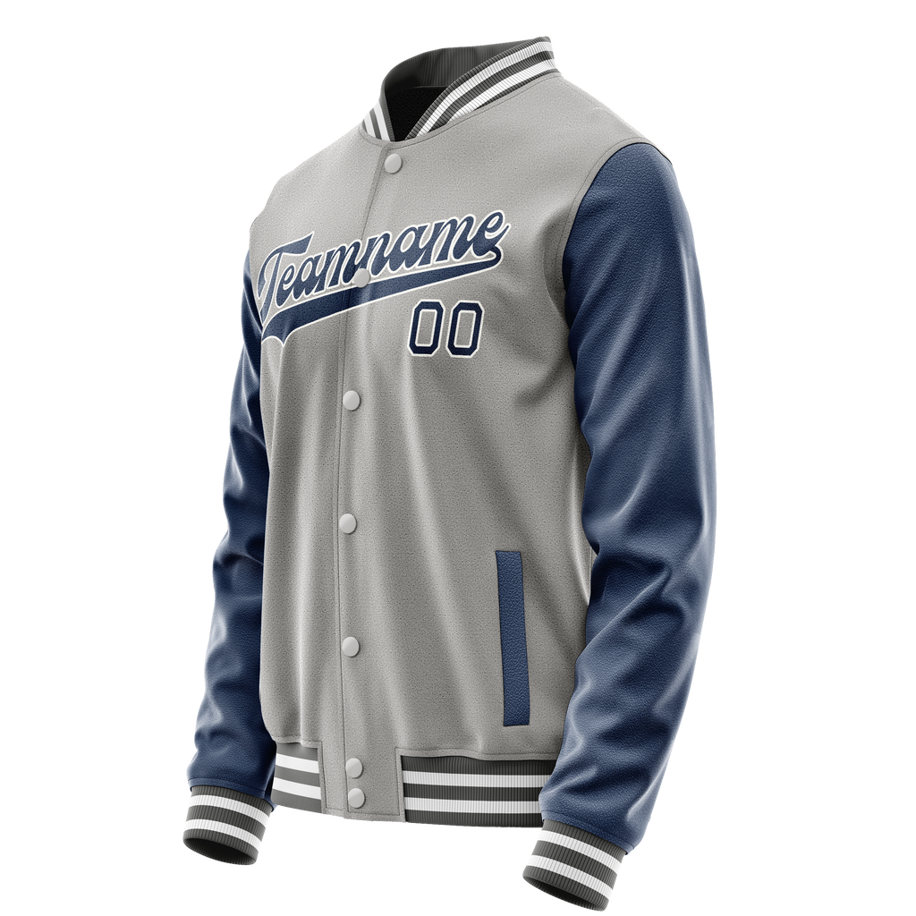 Personalized Gray & Blue Solid Color Varsity Letterman Jacket