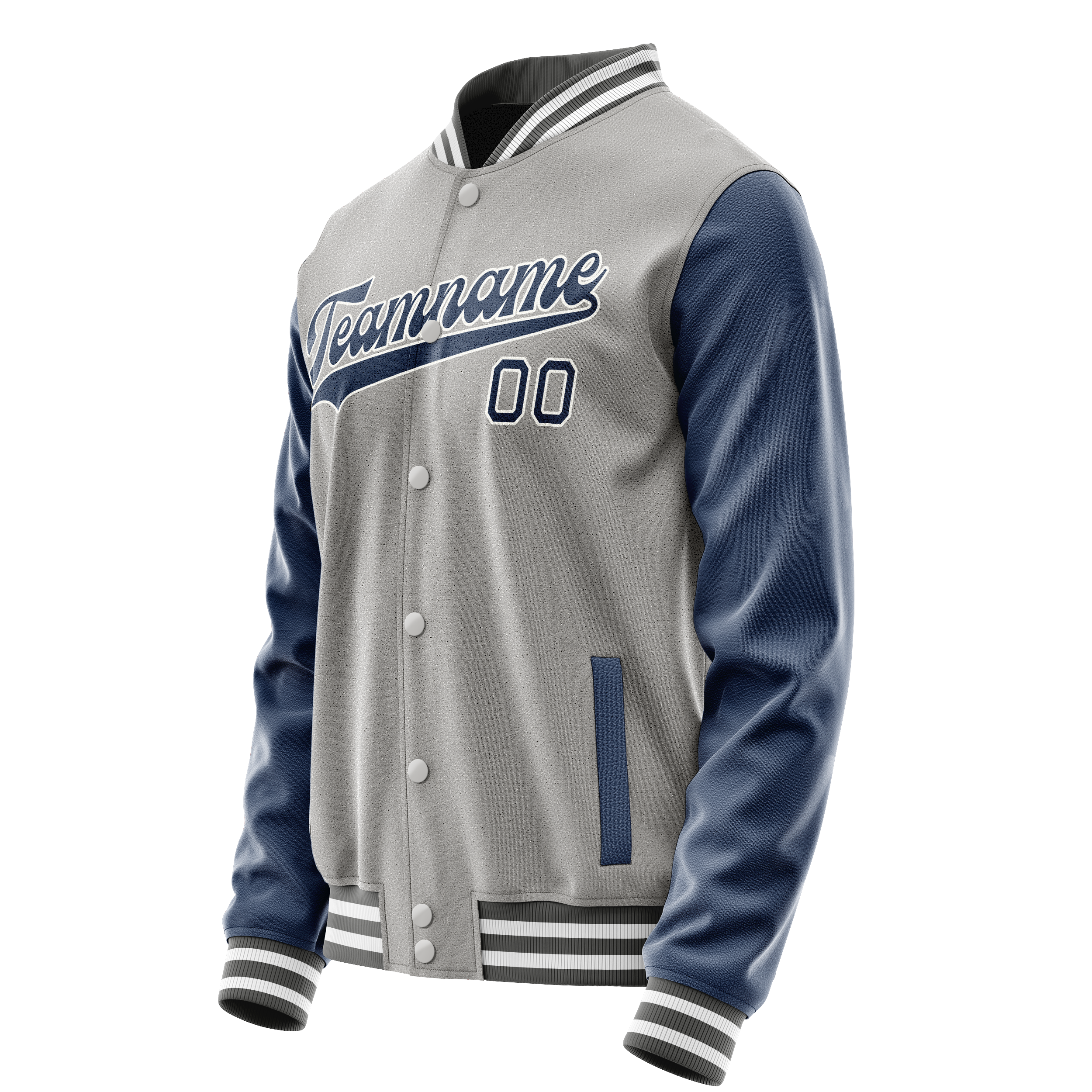 Personalized Gray & Blue Solid Color Varsity Letterman Jacket