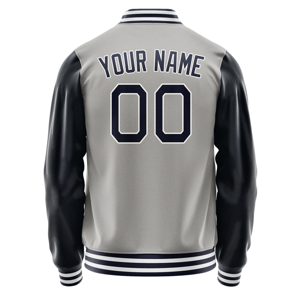 Personalized Gray & Navy Solid Color Varsity Letterman Jacket
