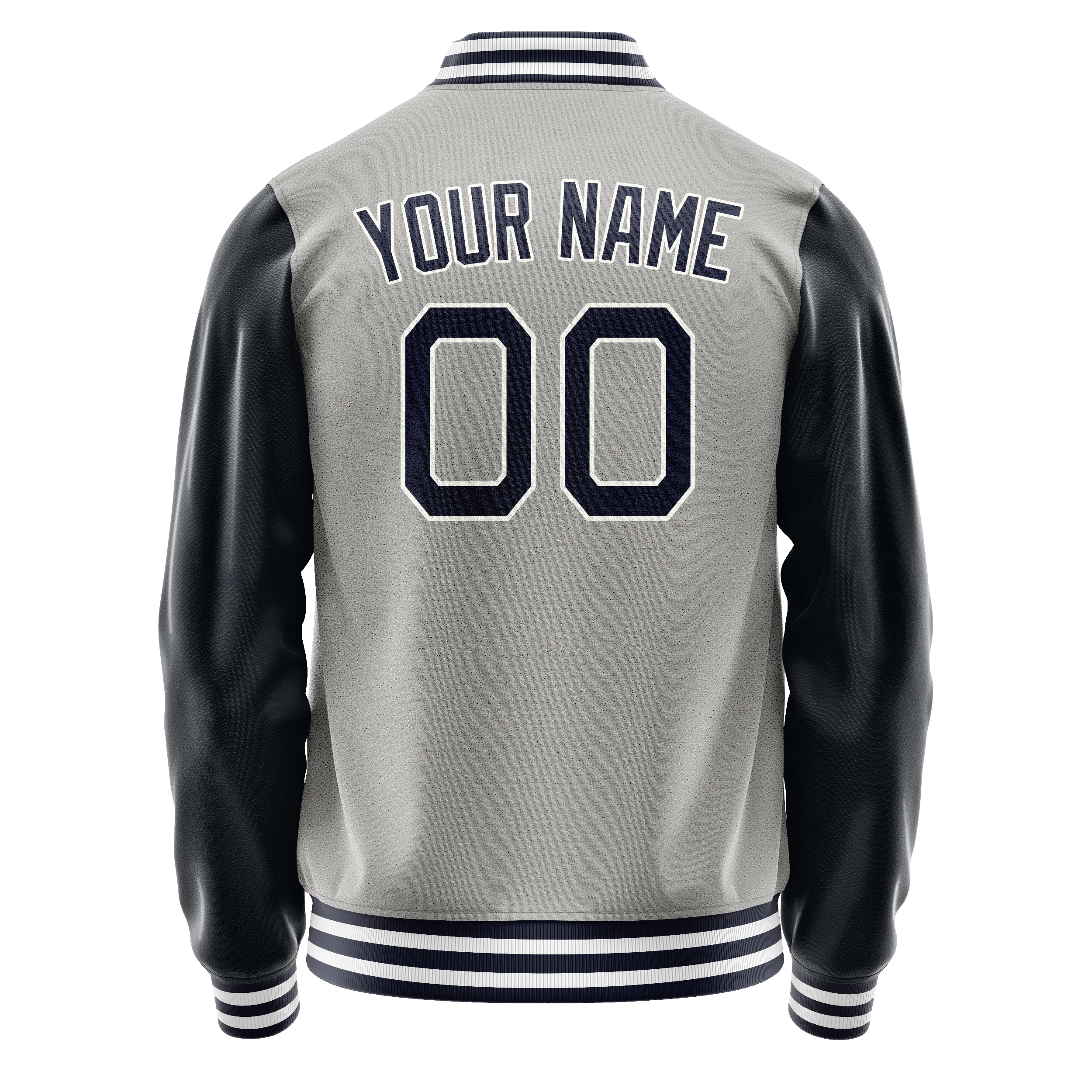 Personalized Gray & Navy Solid Color Varsity Letterman Jacket