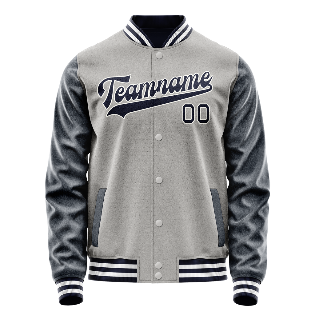 Personalized Gray & Navy Solid Color Varsity Letterman Jacket