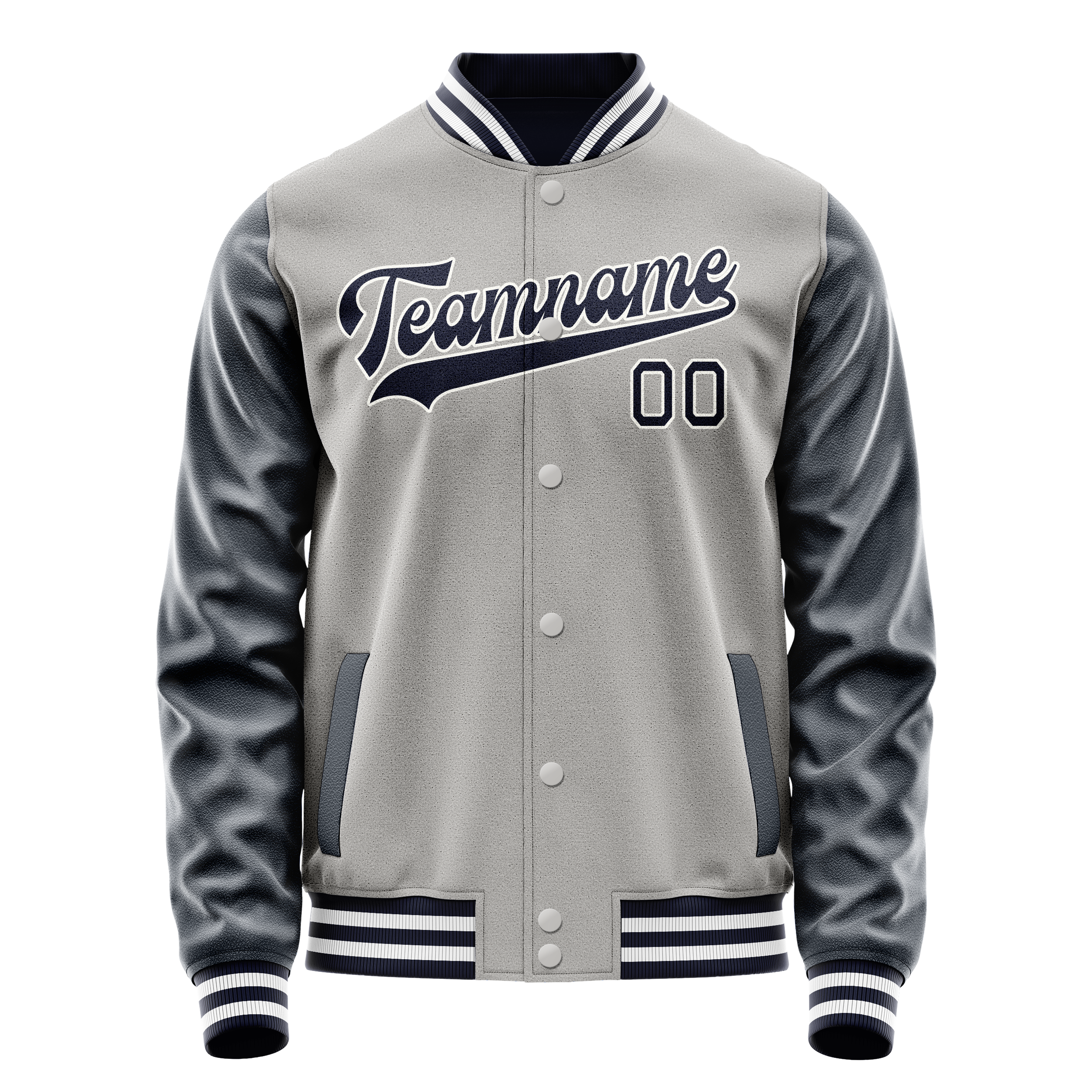 Personalized Gray & Navy Solid Color Varsity Letterman Jacket